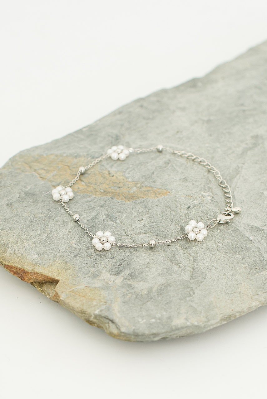 Hana Pearl Flower Bracelet, Silver Colour Plated
