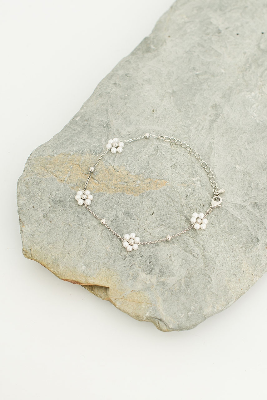 Hana Pearl Flower Bracelet, Silver Colour Plated