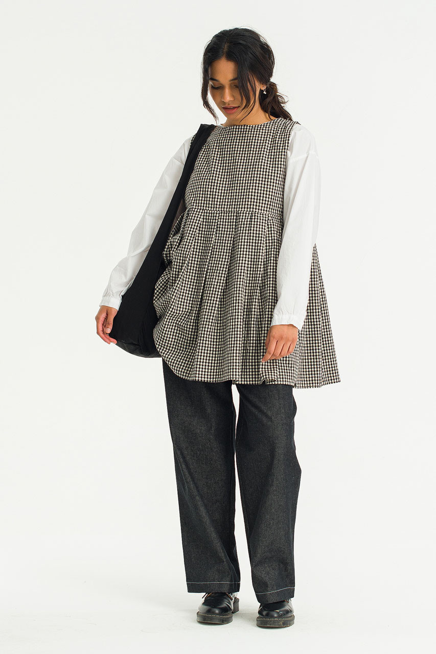 Faye Long Gingham Vest, Black