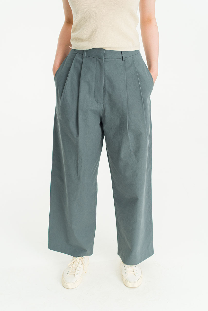 Isalbella Pintuck Cotton Pants, Deep Green
