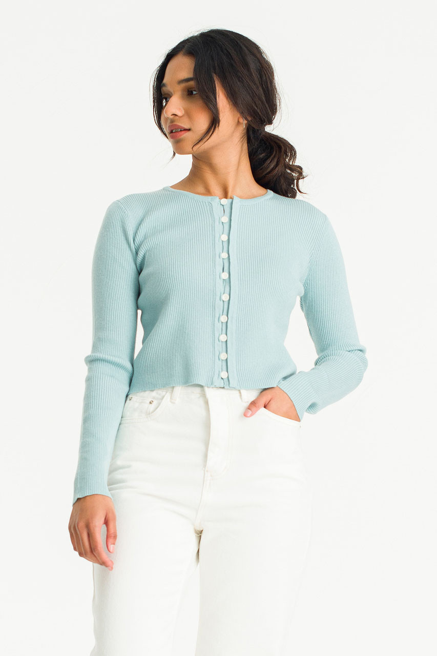 Rina Ribbed Crop Cardigan, Blue