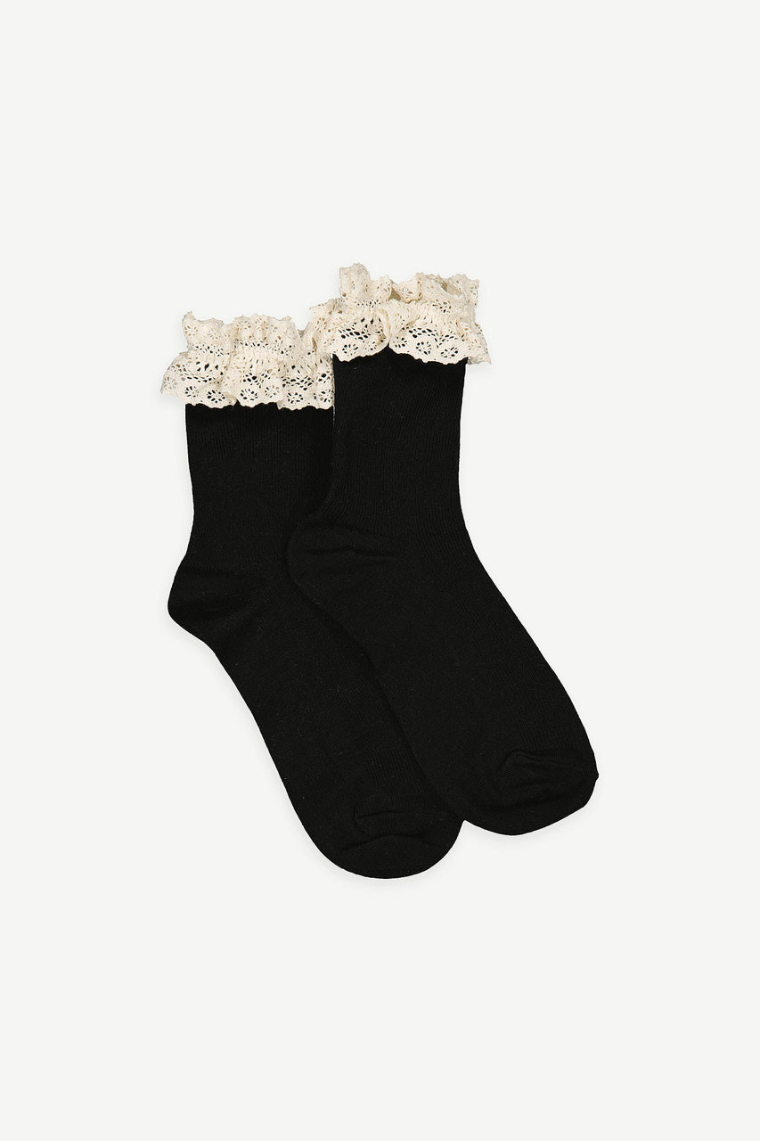 Reese Cotton Lace Socks, Black