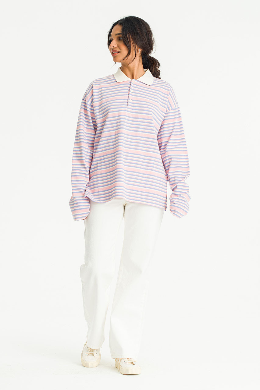 Akemi Stripe Polo Tee, Pink