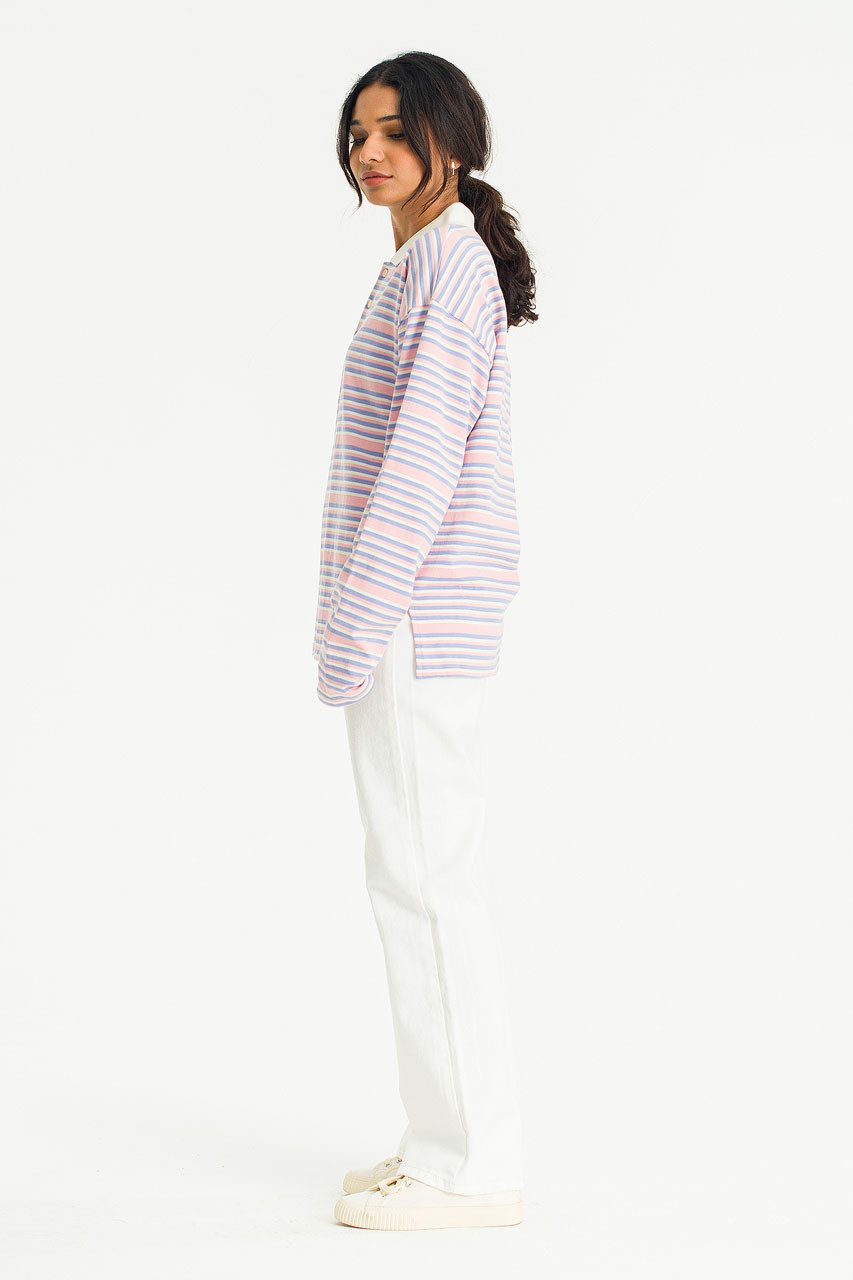 Akemi Stripe Polo Tee, Pink