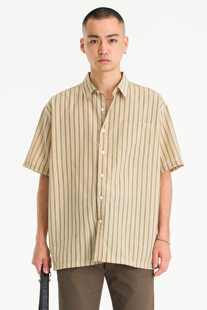 Menswear | Seersucker Striped Shirt, Green Stripe