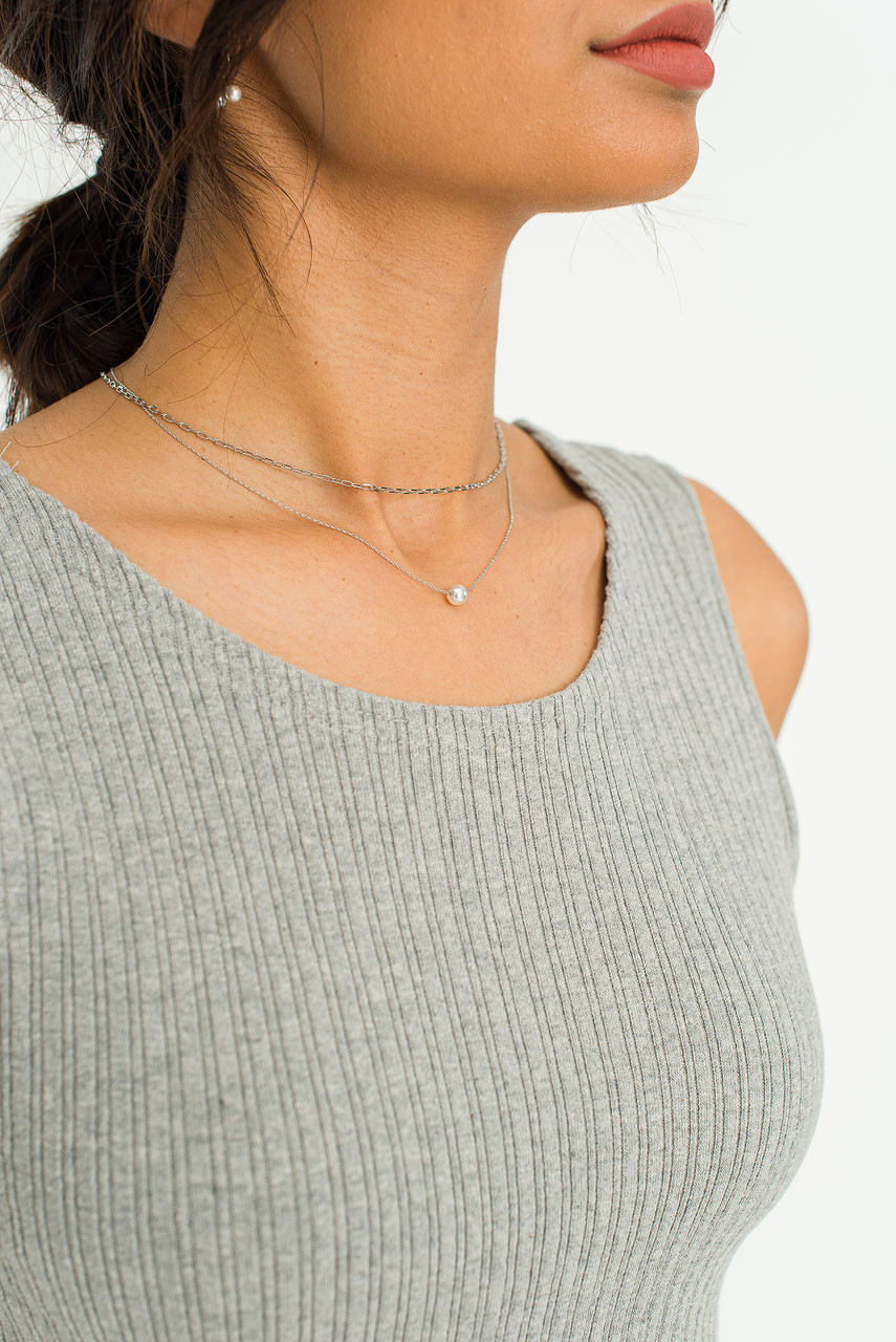 Miley Layered Chain Necklace, Silver Colour Plated