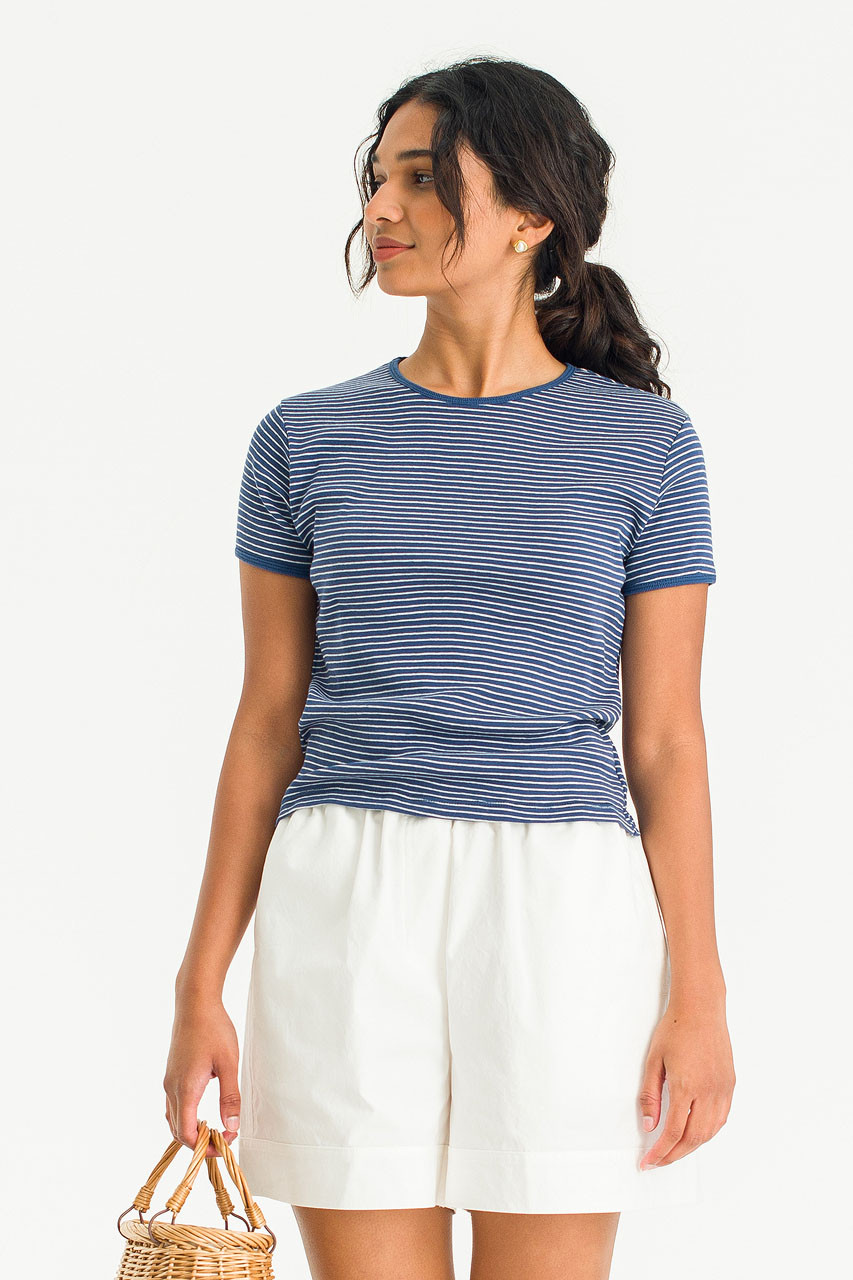 Janaina Contrast Colour Stripe Tee, Navy