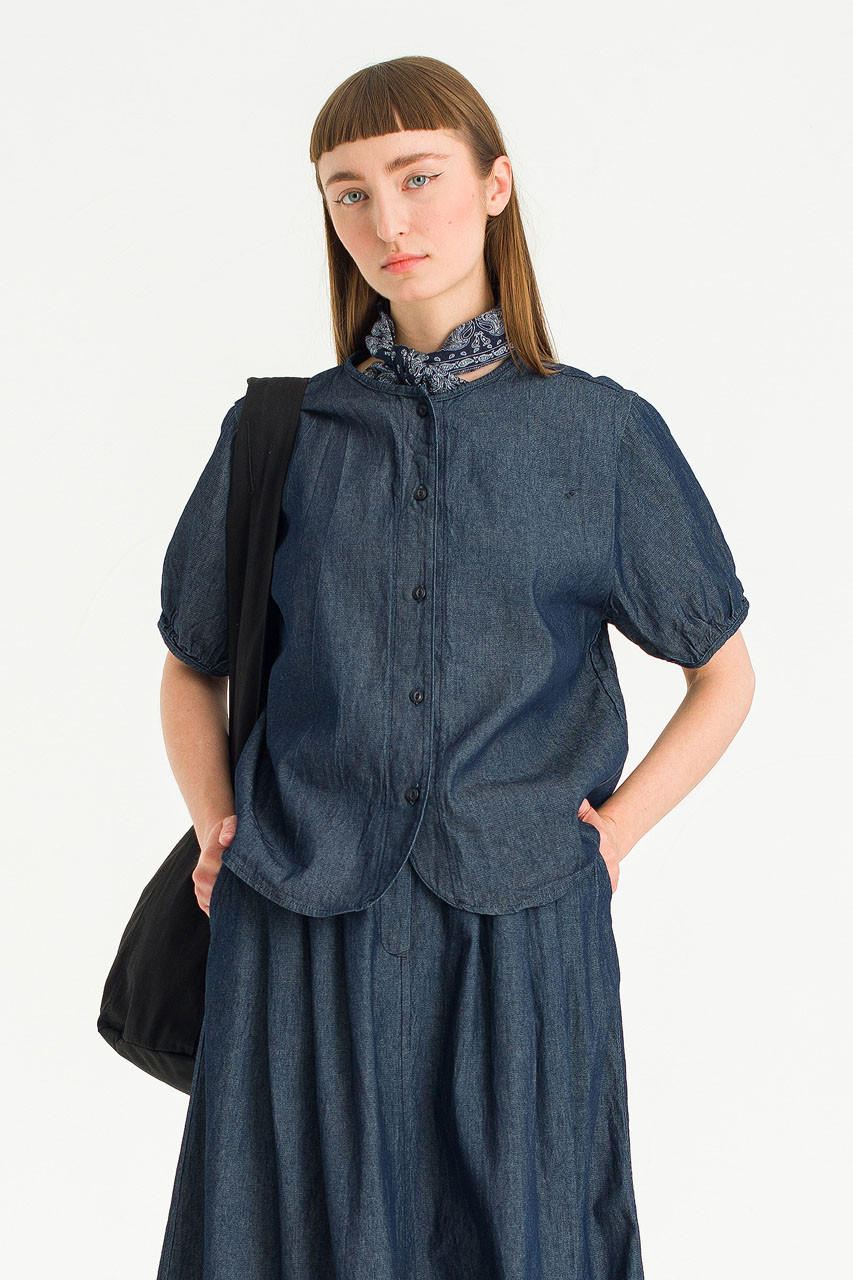 Esme henley neck Blouse, Dark Blue