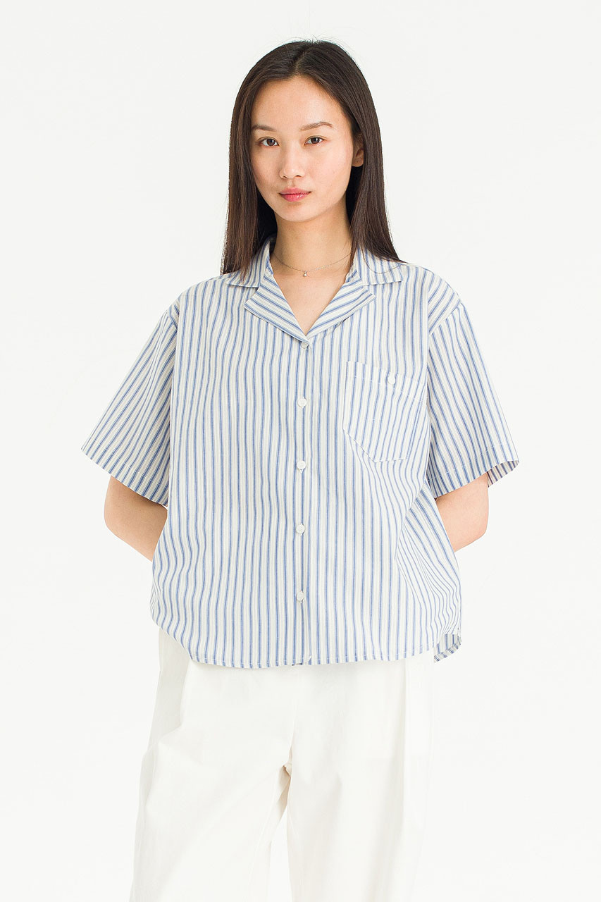 Giorgia Stripe Camp Collar Shirt, White