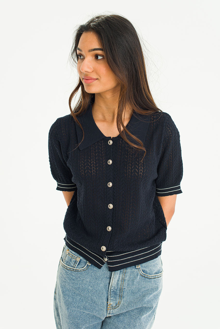 Gia Crochet Cardigan, Black