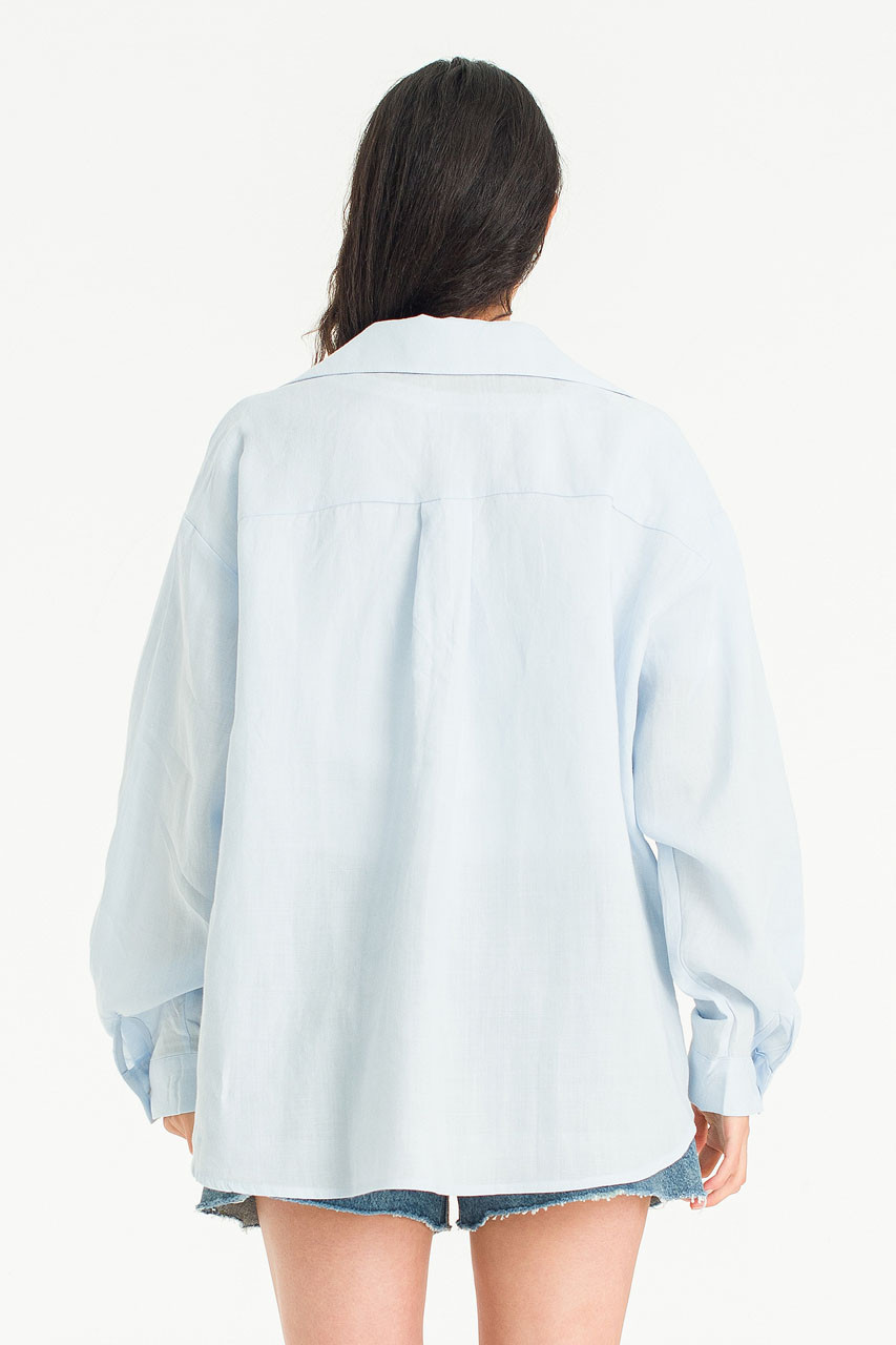 Nia Linen Boyfit Shirt, Blue