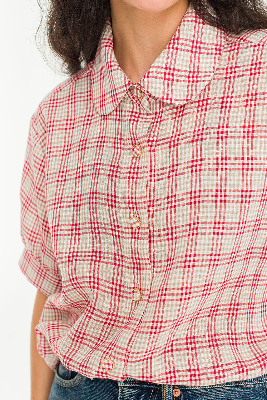 Laura Peter Collar Check Blouse, Red