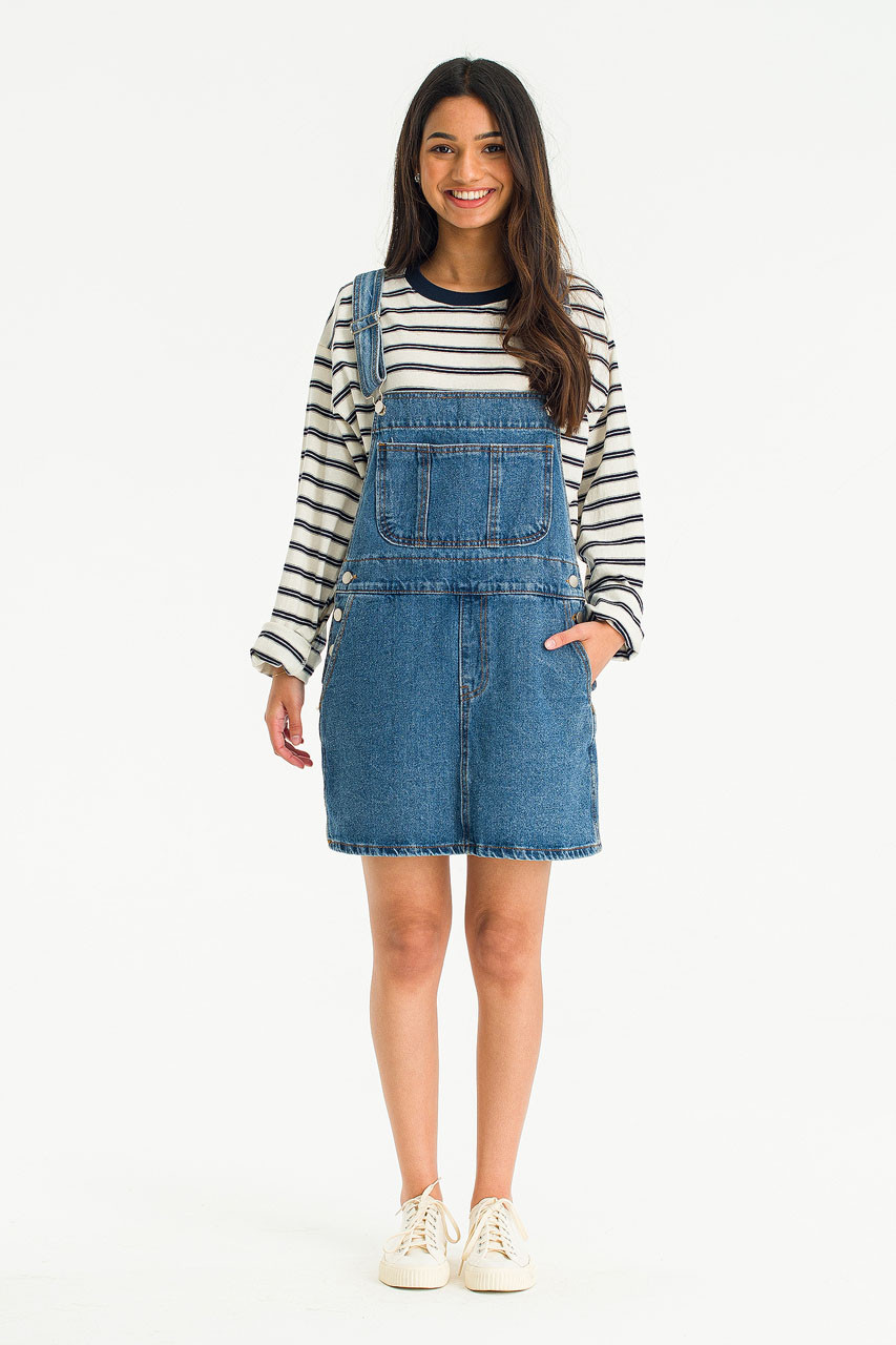 Tomo Denim Apron Dress, Dark Blue