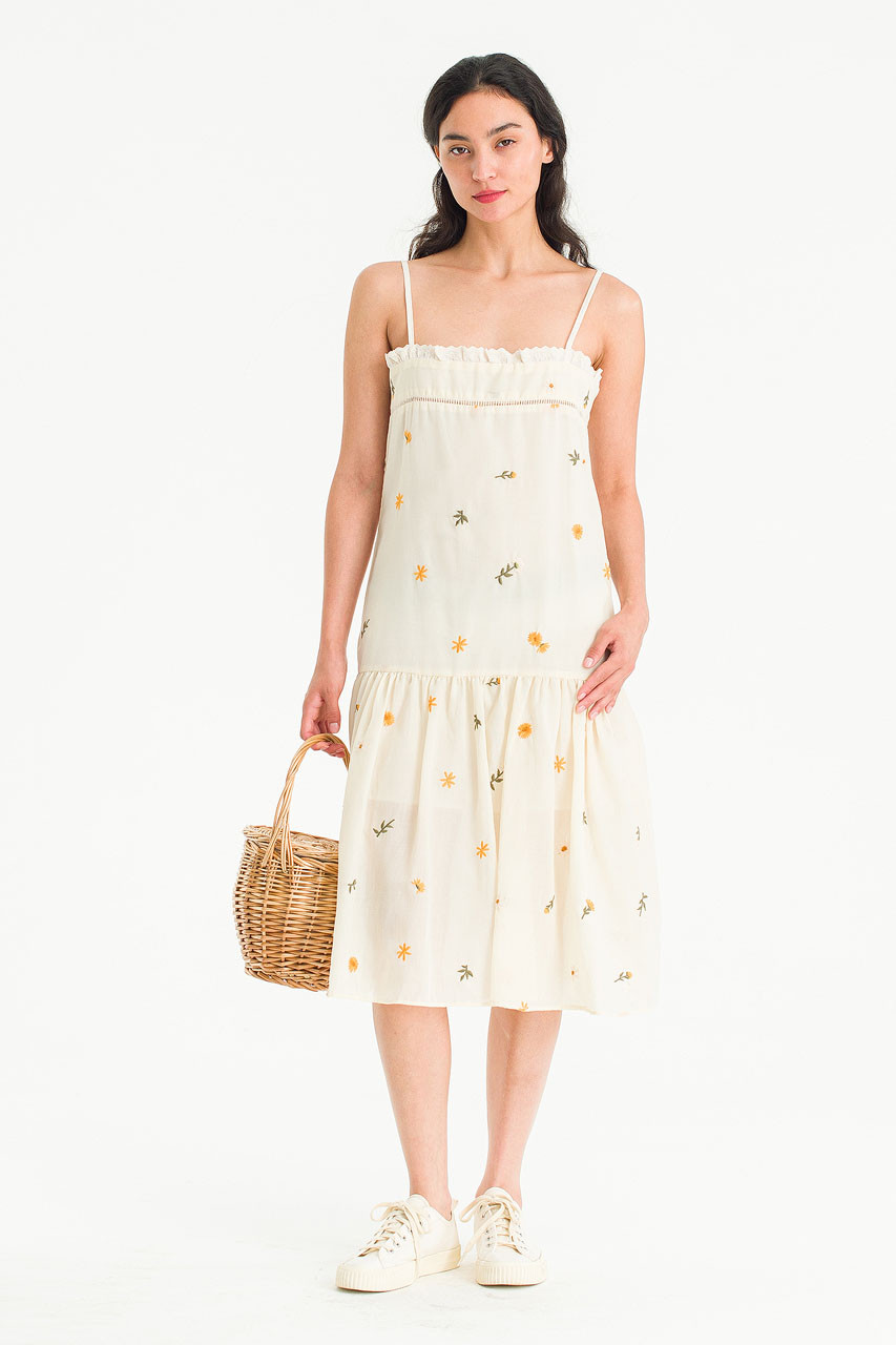 Miyaba Flower Embroidery Cami Dress, Ivory