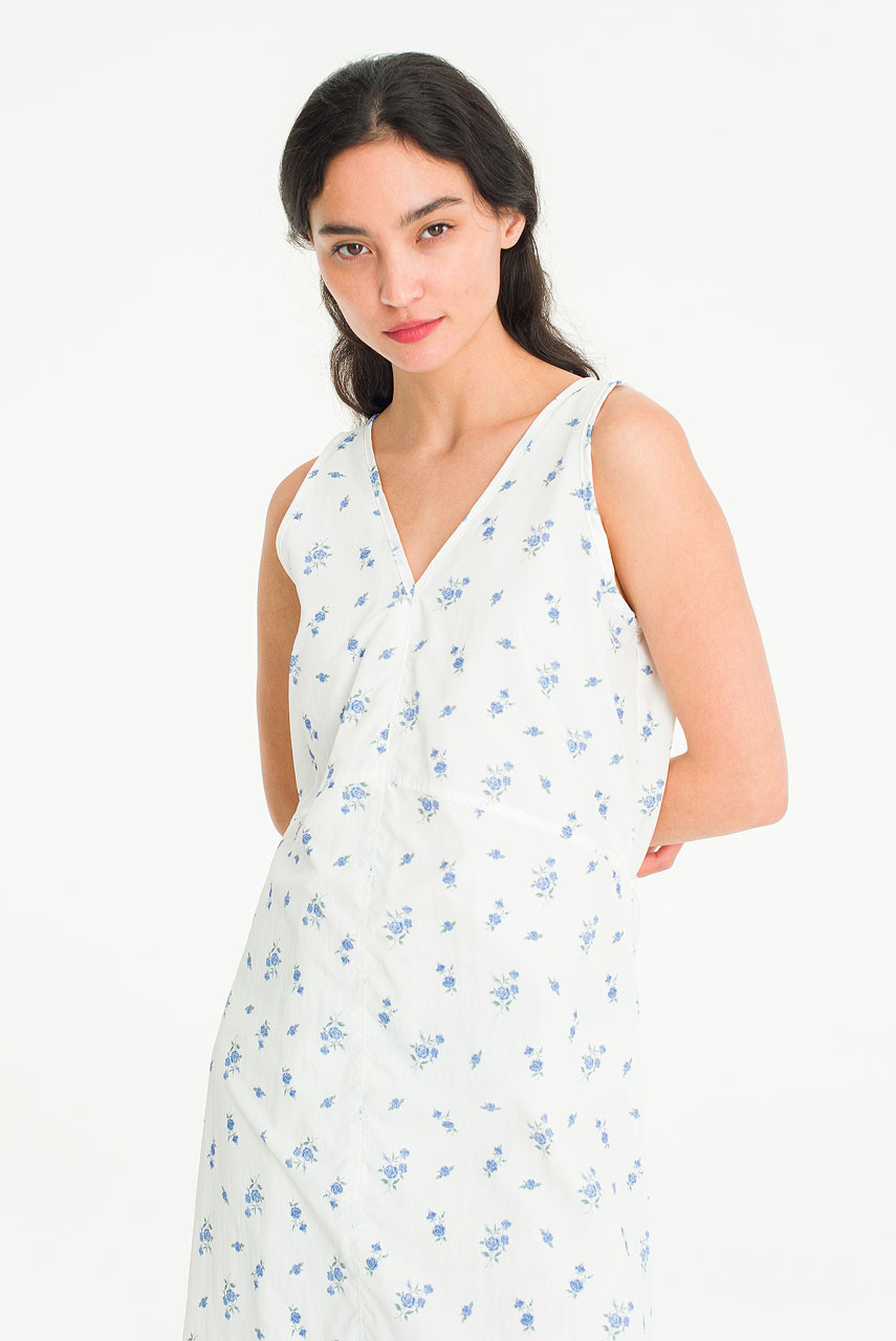 Blue Rose Sleeveless Dress, Ivory