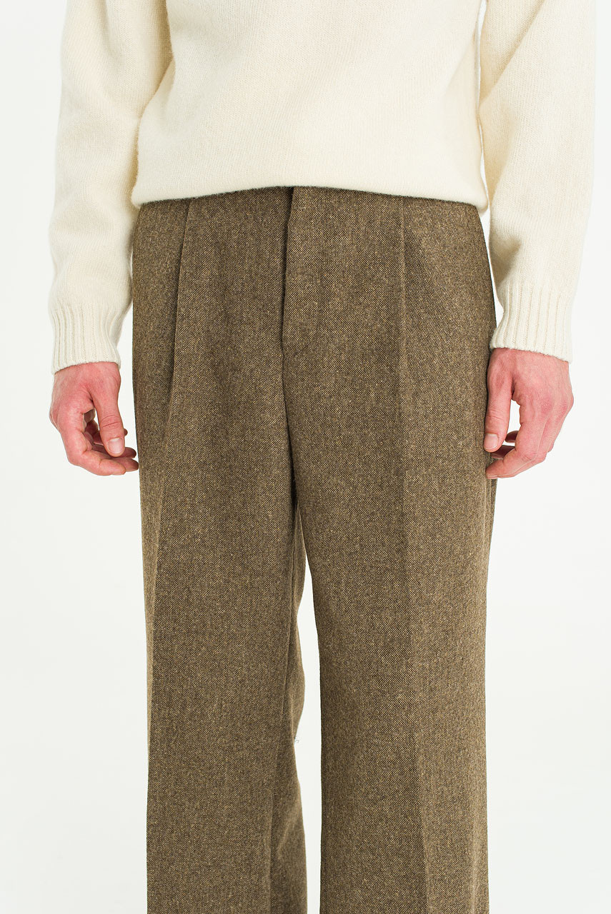 ワコマリア TIGHT FIT WOOLTROUSERS  OLIVE Italian Wool-Blend Twill High-Rise Trouser in Pants & Shorts