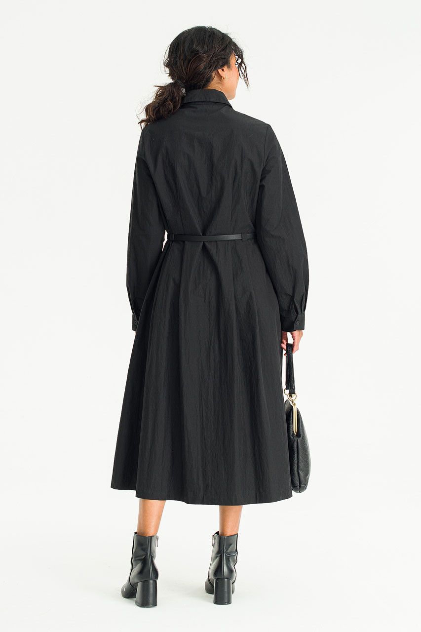 Sana Belted Shirt Dress, Black