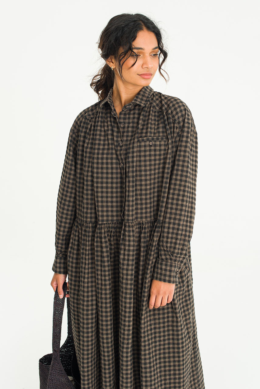 Kaito Check Mini Shirt Dress, Brown