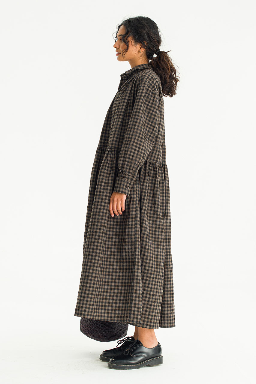 Haru Check Shirt Dress, Brown