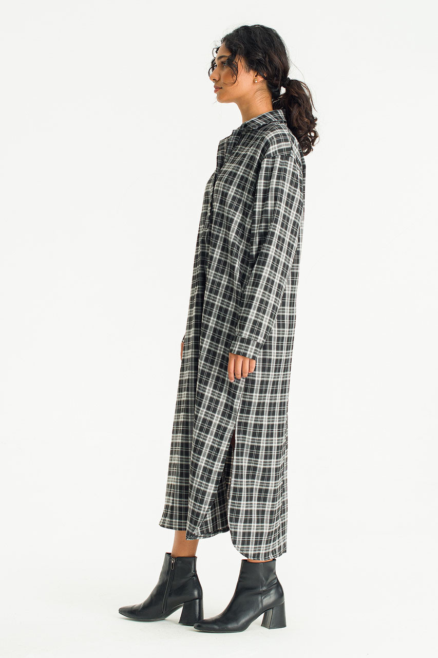 Yuha Boxy Check Shirt Dress, Black
