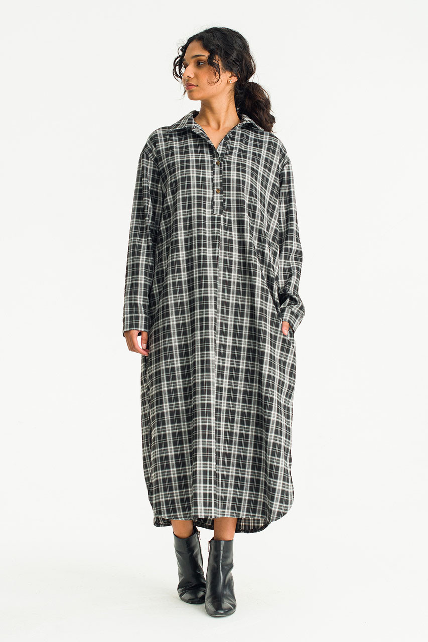 Yuha Boxy Check Shirt Dress, Black
