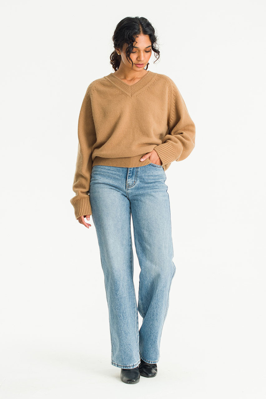 Lucia V Neck Jumper, Camel