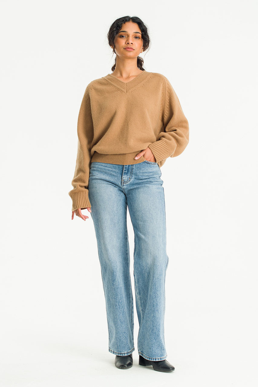 Lucia V Neck Jumper, Camel