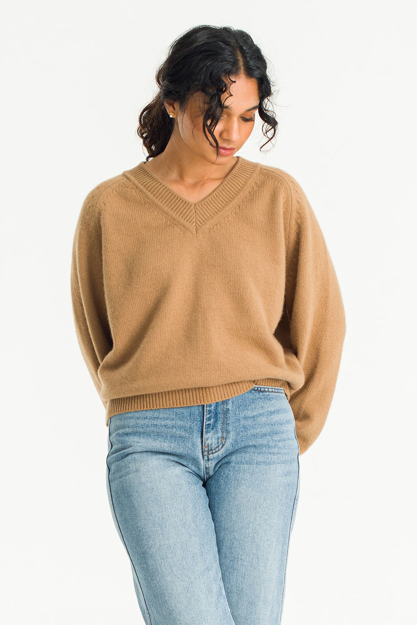 Lucia V Neck Jumper, Camel