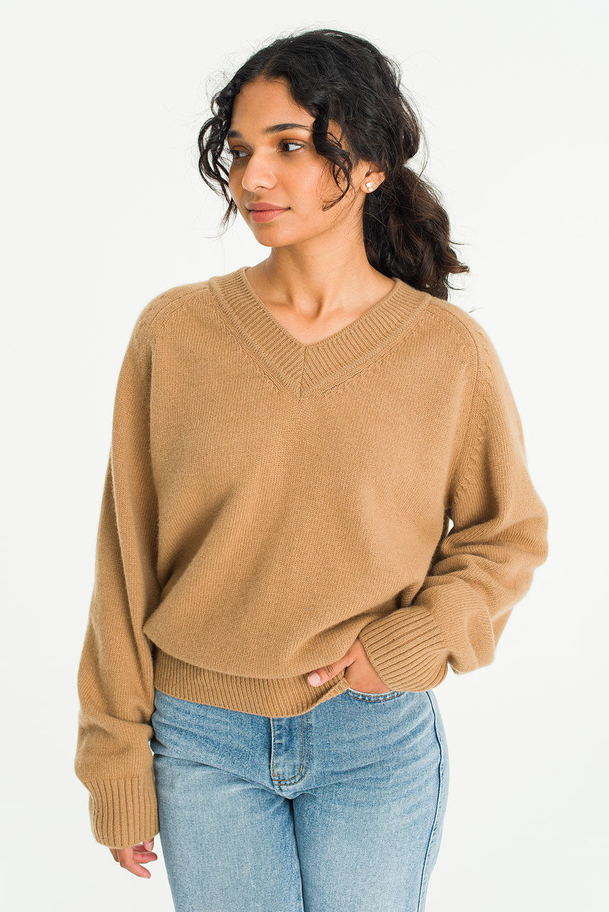 Lucia V Neck Jumper, Camel