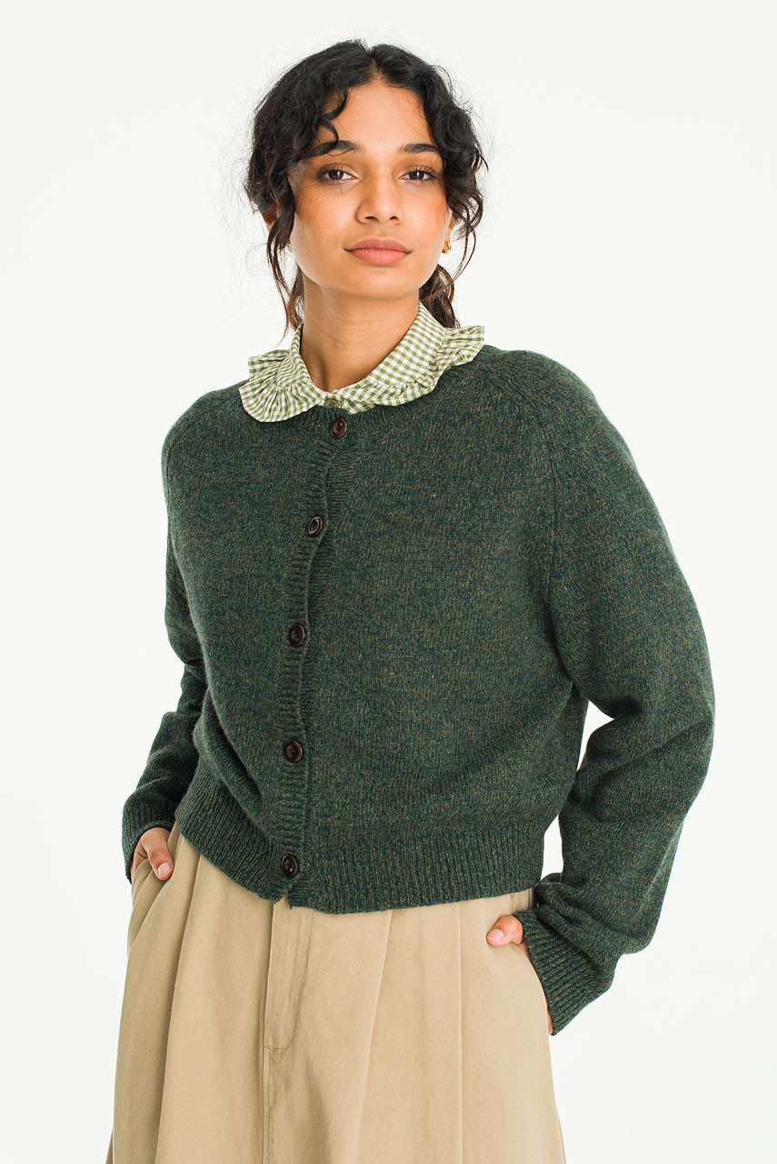 Rina Classic Wool Cardigan, Deep Green