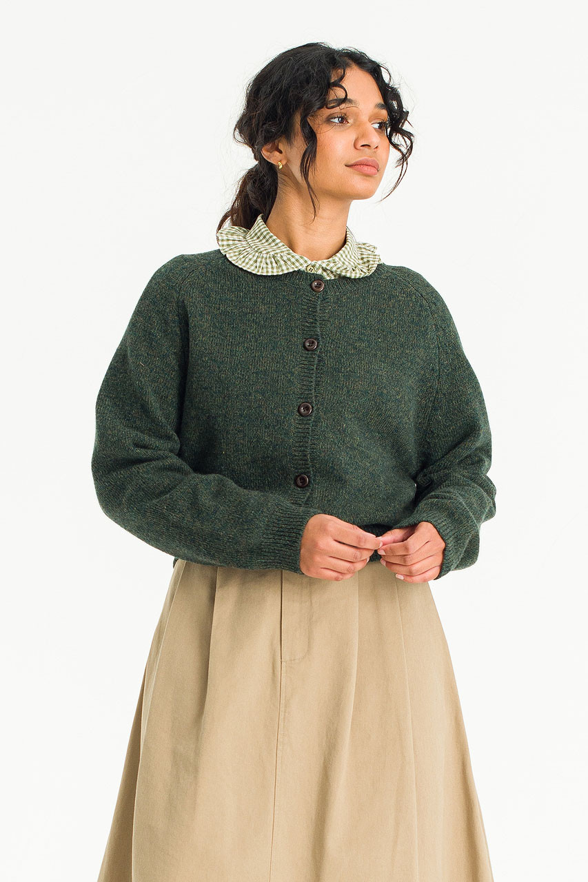 Rina Classic Wool Cardigan, Deep Green