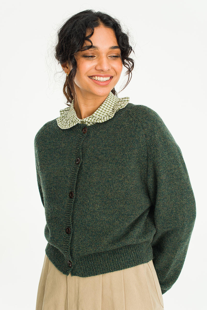 Rina Classic Wool Cardigan, Deep Green
