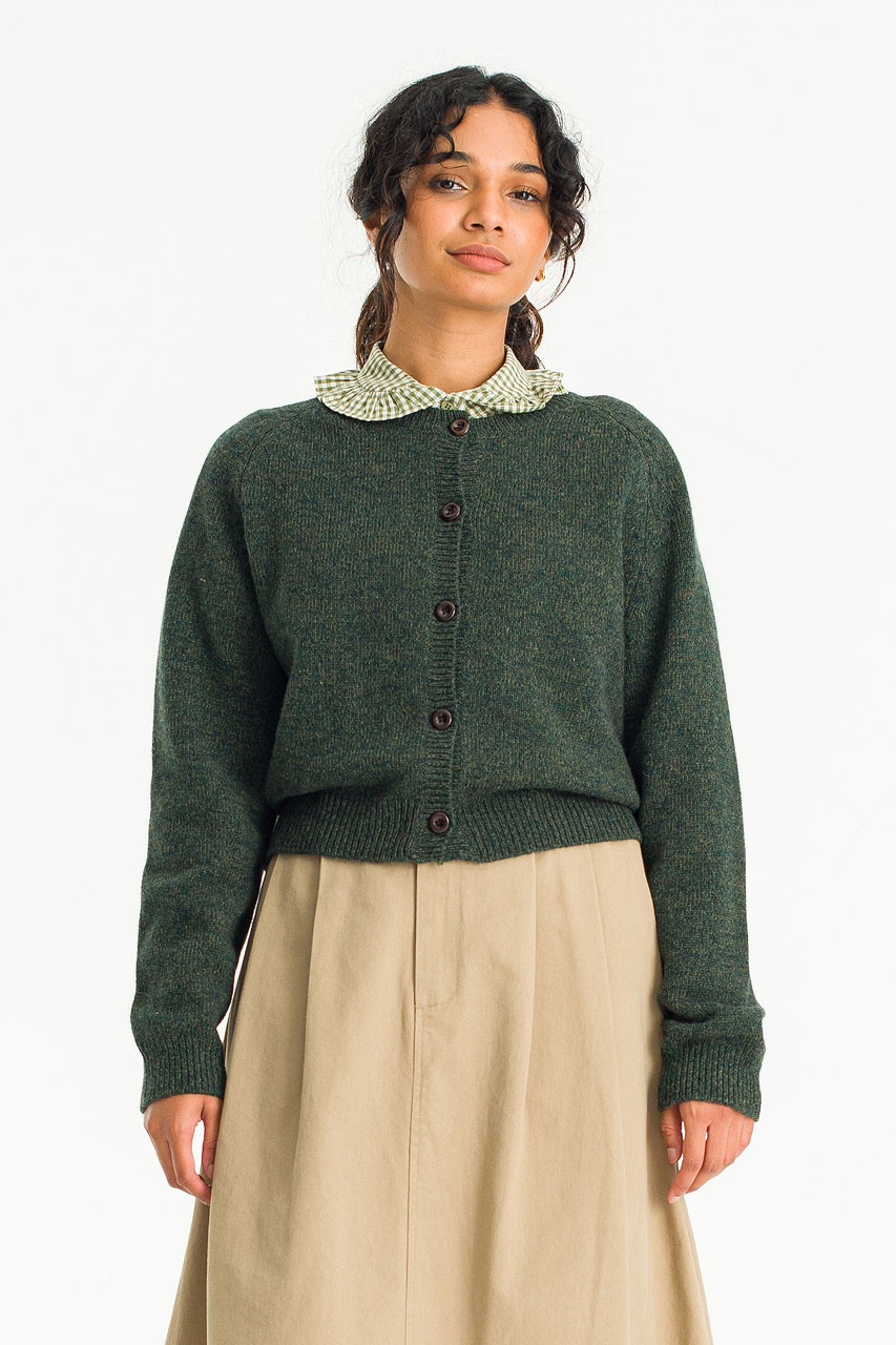 Rina Classic Wool Cardigan, Deep Green