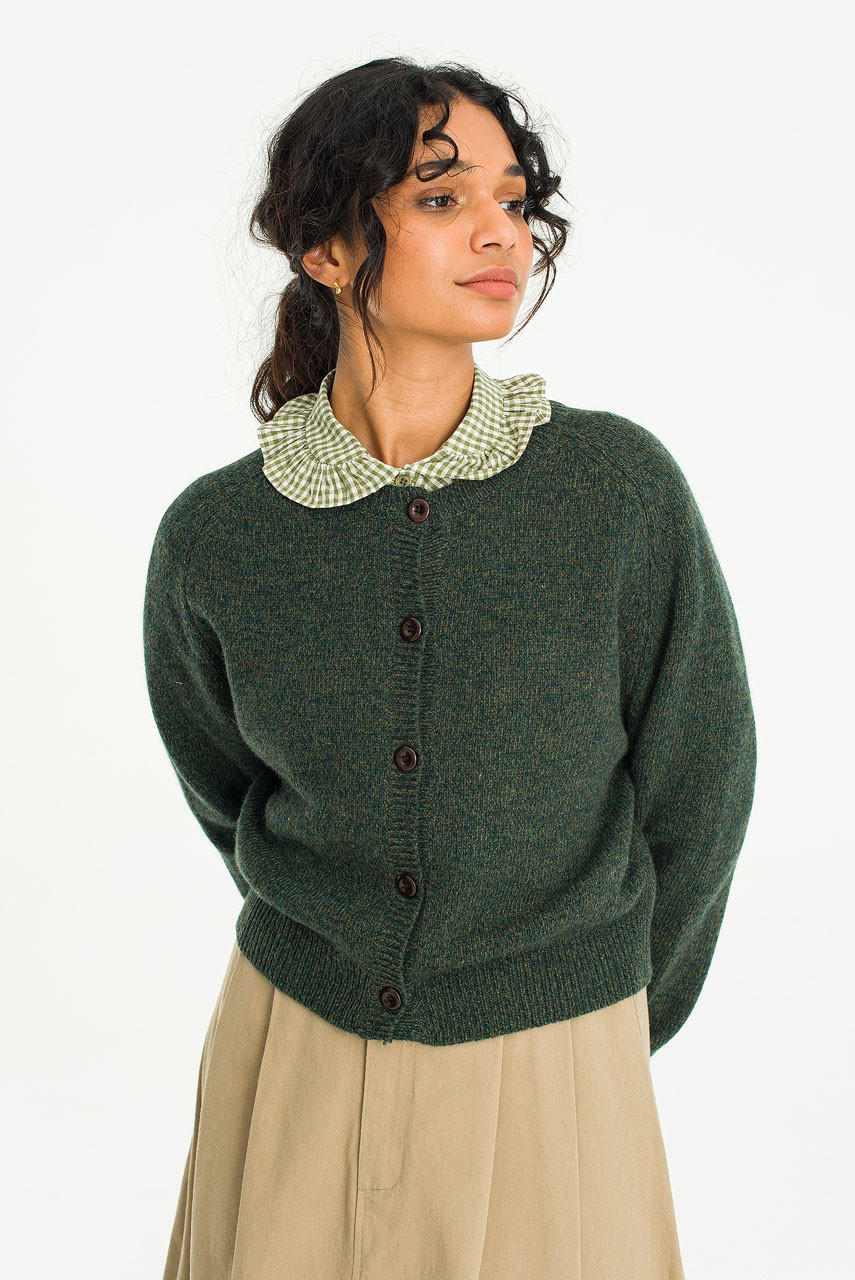 Rina Classic Wool Cardigan, Deep Green