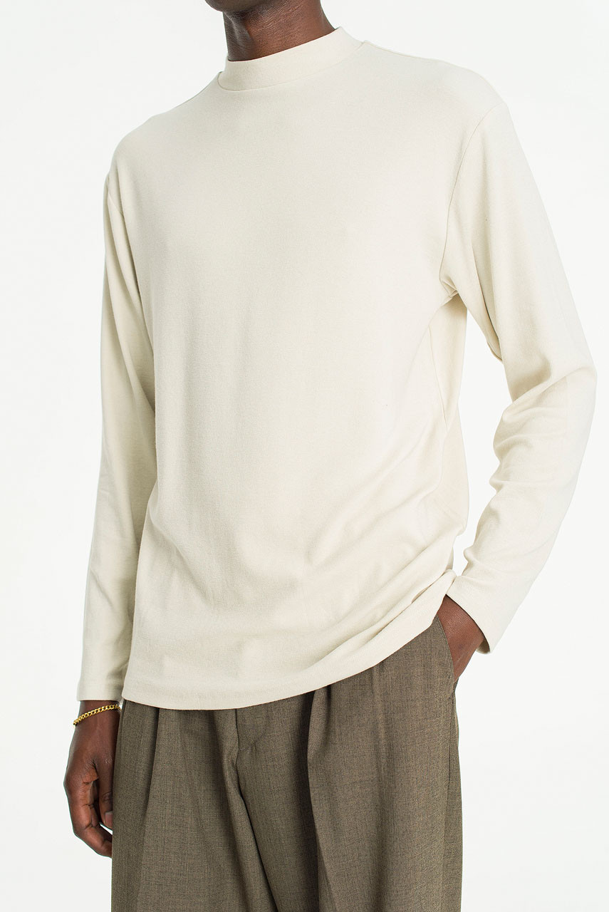 IRISHMAN 【Newgrange】classic mock neck 半袖 Organic Cotton Smock Neck T-Shirt — Off Black – La Garçonne