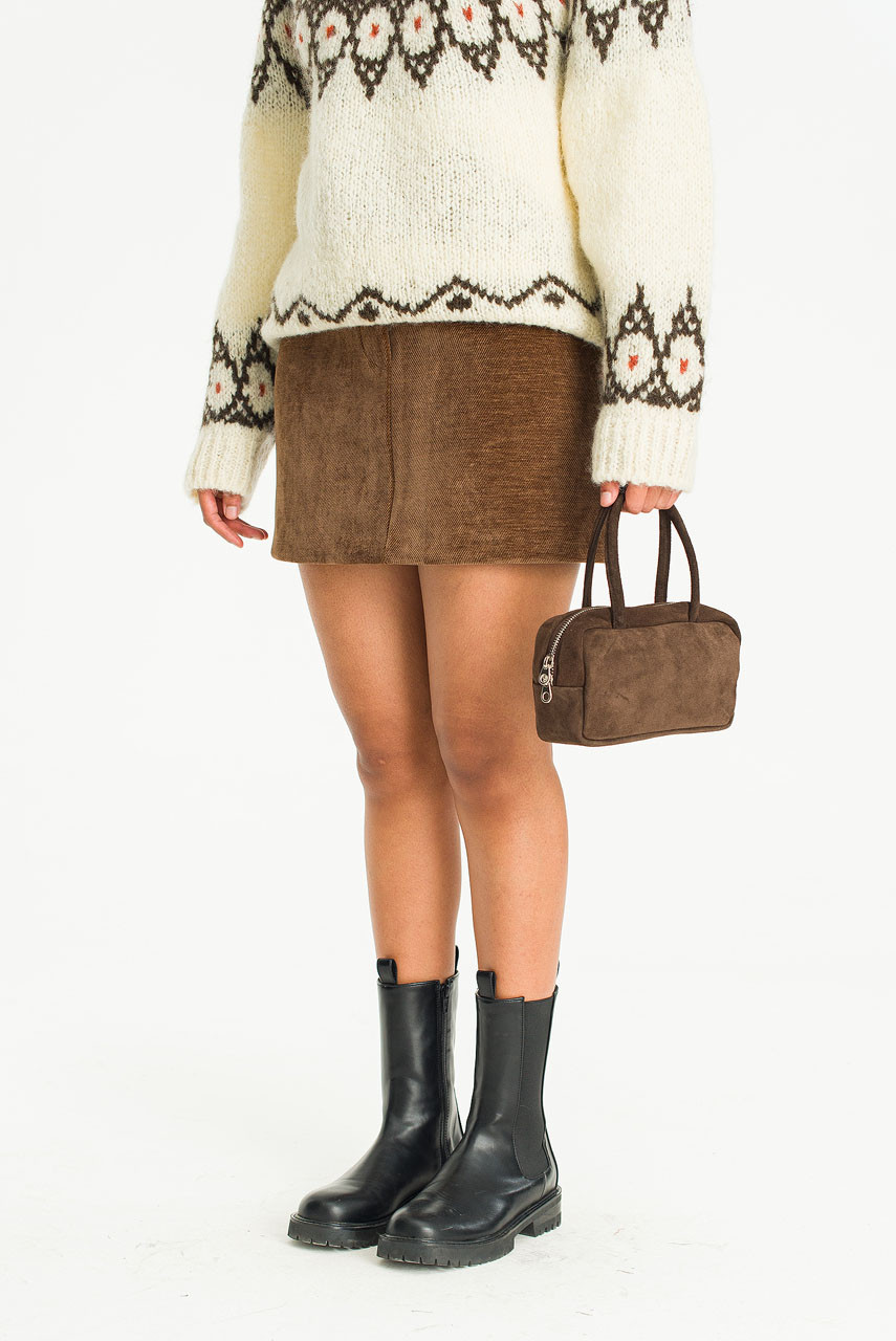 Suede Mini Boston Bag, Brown