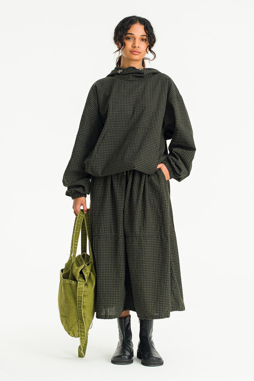 Kona Balloon Skirt, Khaki Gingham