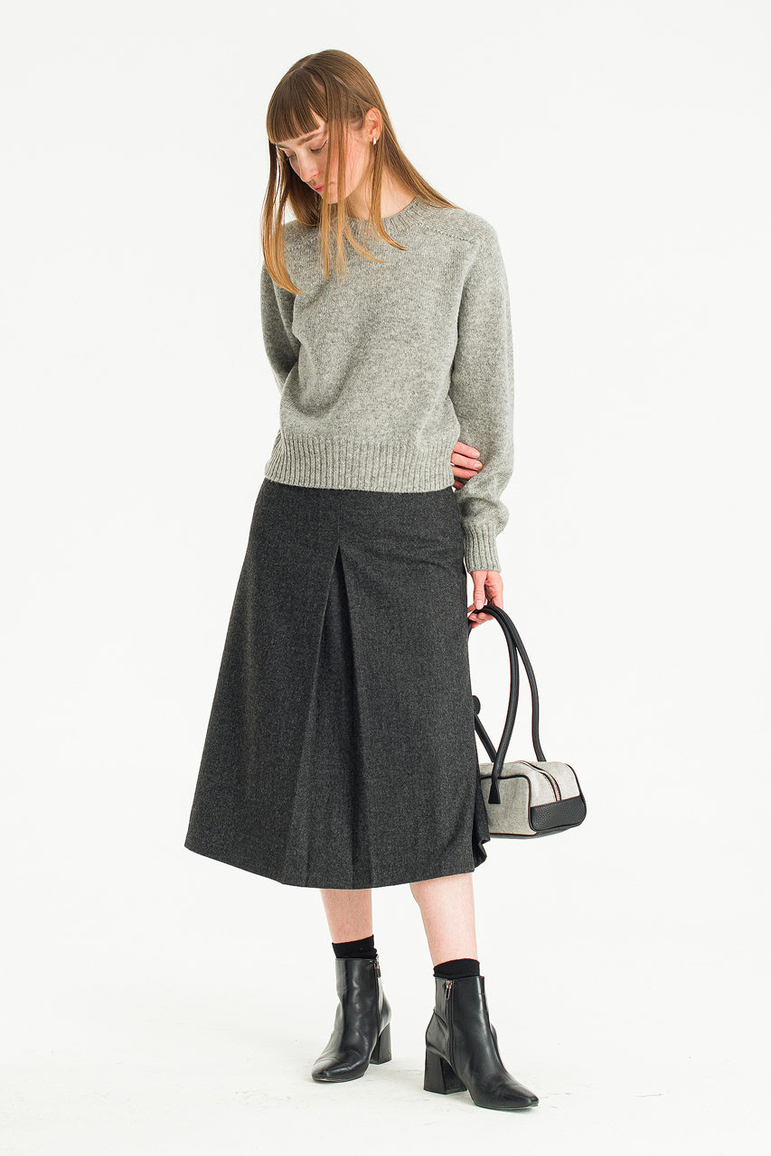 Brit Wool Blend Mid Skirt, Charcoal