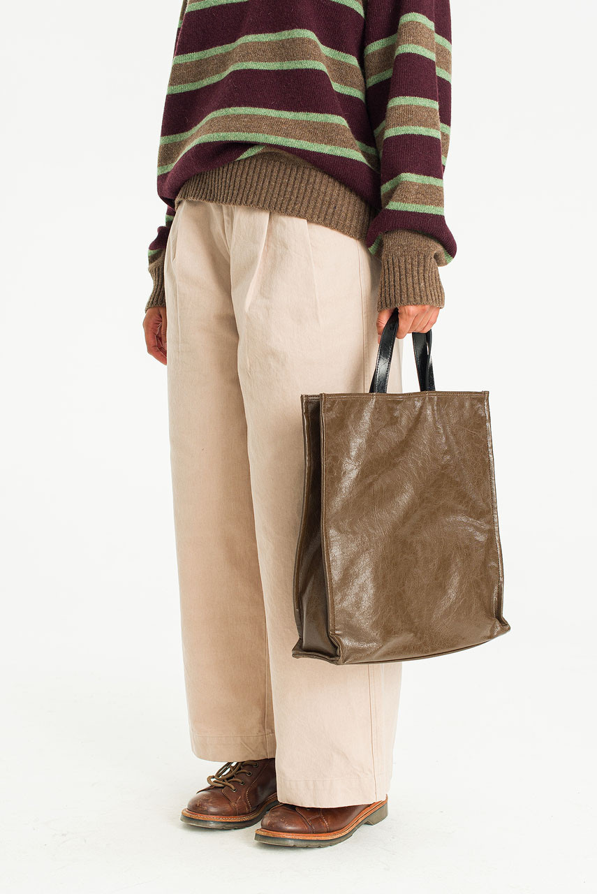 ★Wai Kei★ Artificial Leather Ribbon Hobo Bag Brown YKBE01A Ribbon Detail Hobo Bag, Khaki Brown