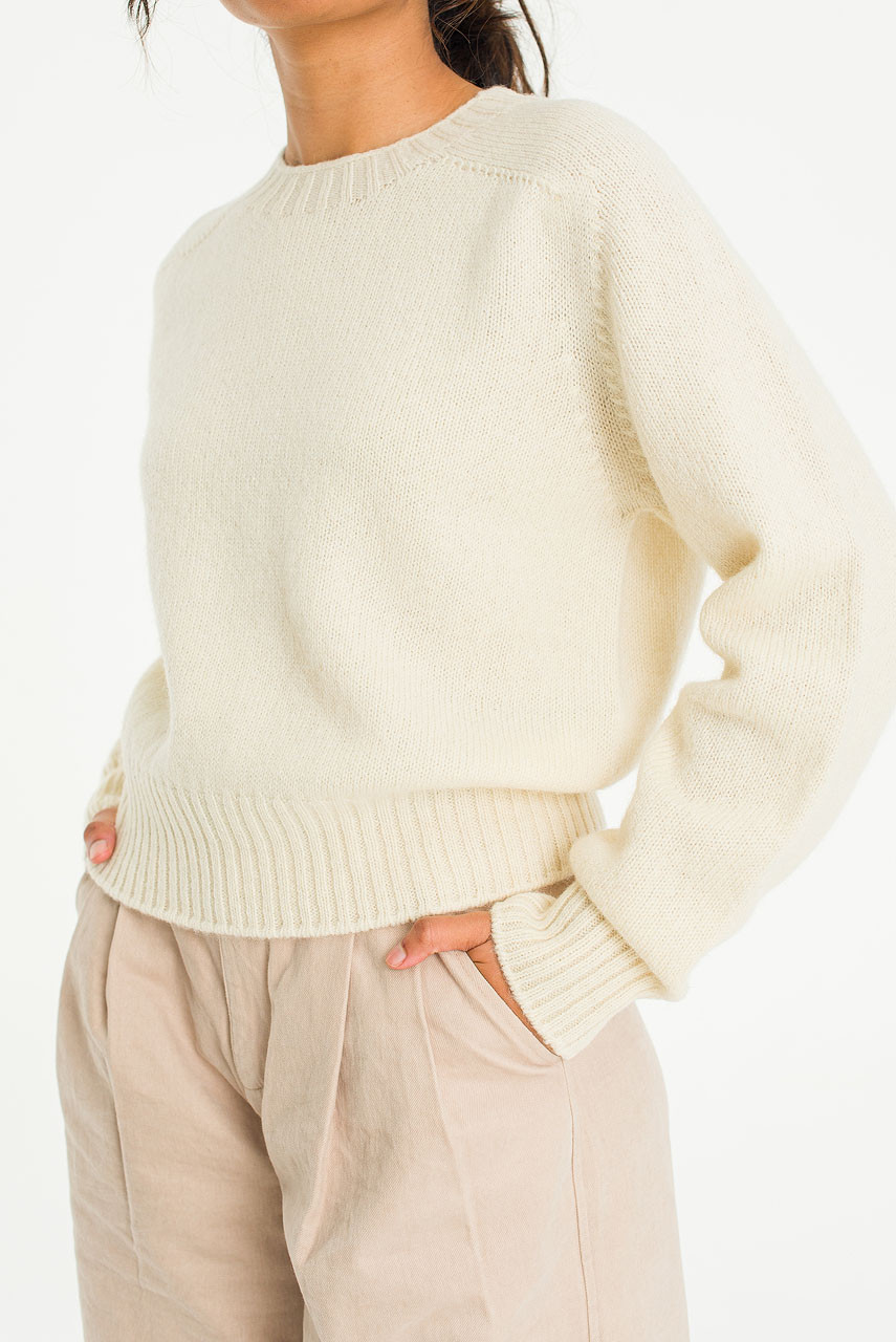 Seamless Shetland Wool Crop Jumper, Ivory