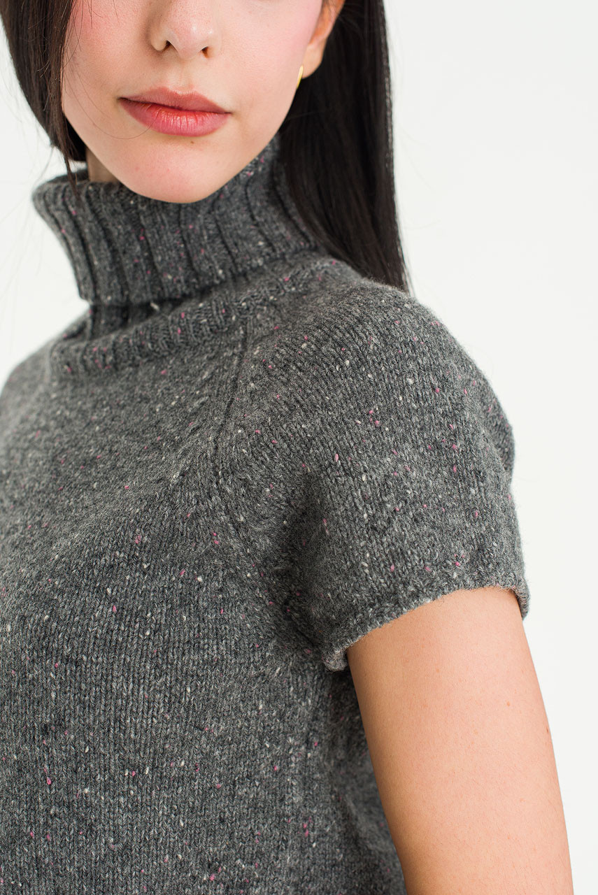 Boucle Short Sleeve Roll Neck Jumper, Charcoal