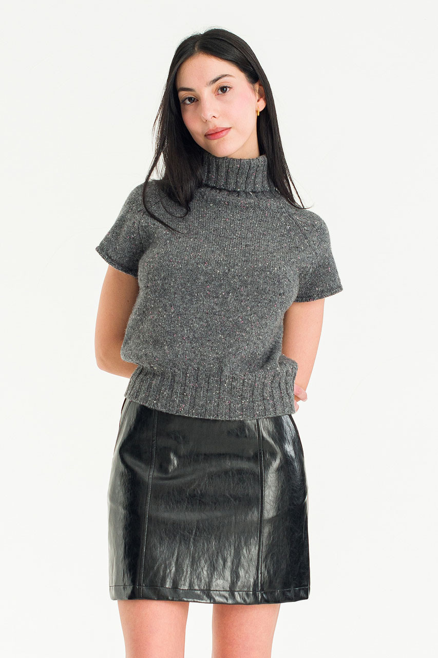Boucle Short Sleeve Roll Neck Jumper, Charcoal