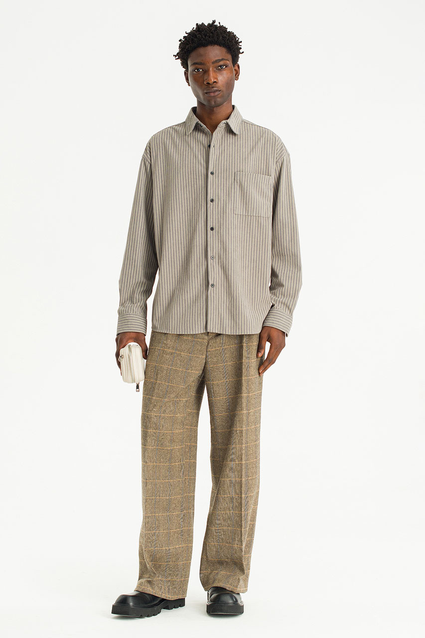 Menswear | Silken Shirt, Grey/Ivory