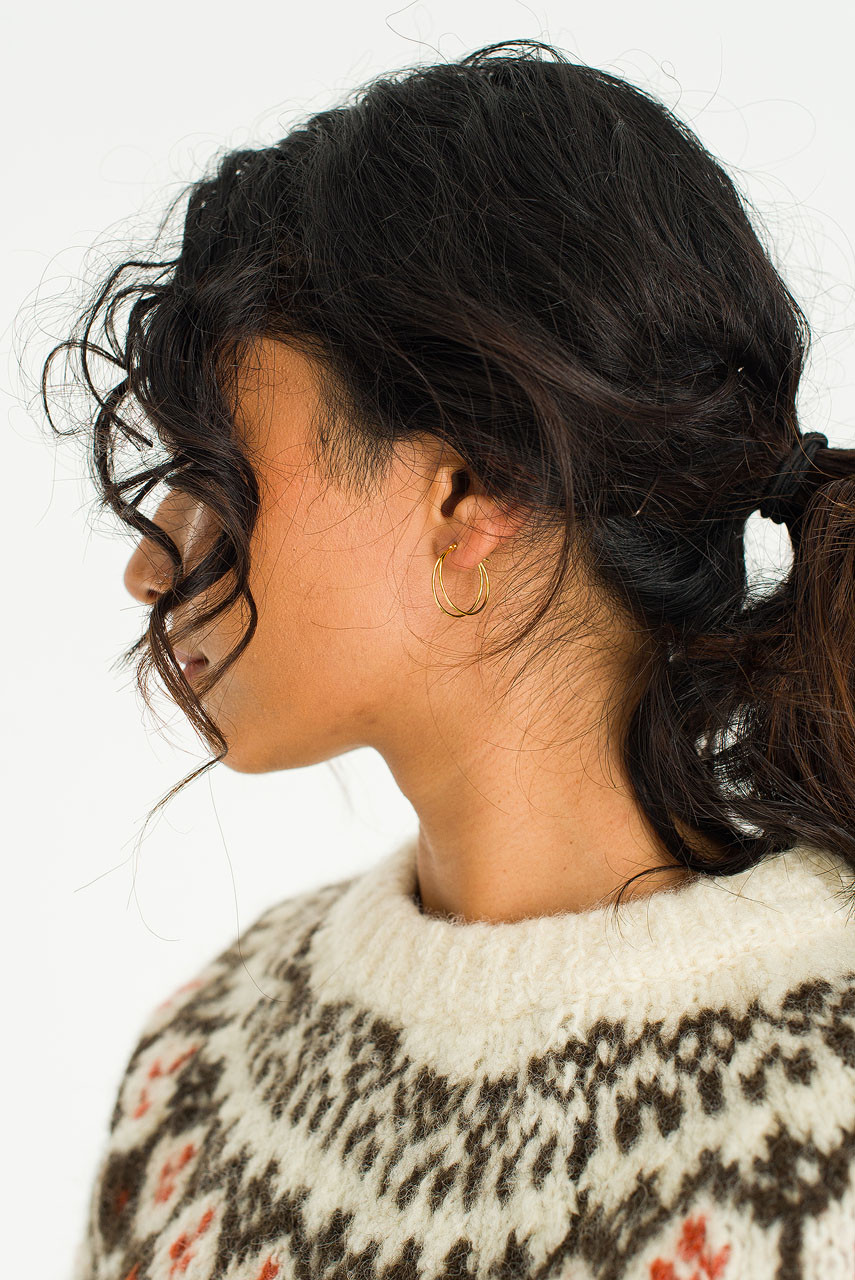 Simple Double Line Hoop Earrings, Gold