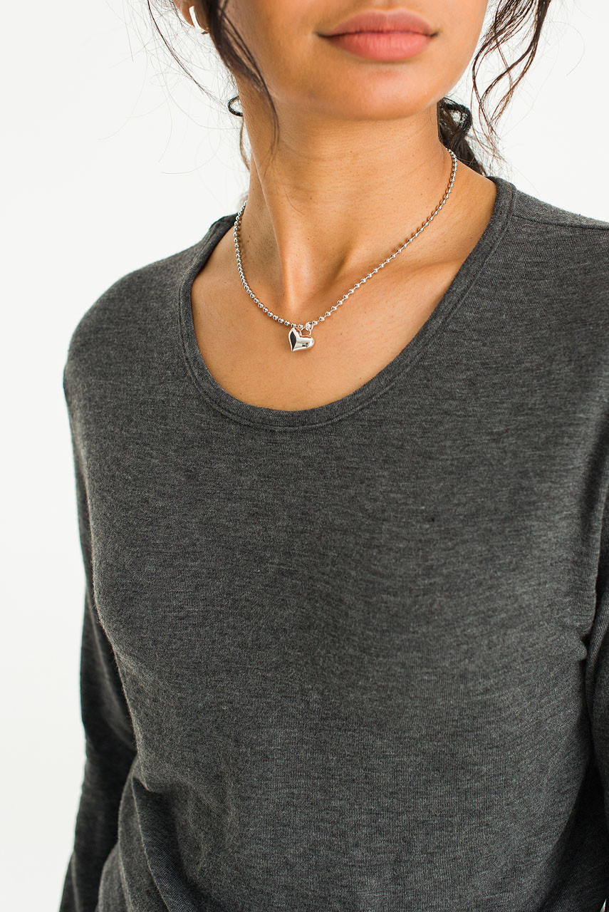 Chunky Heart Charm Choker, Silver