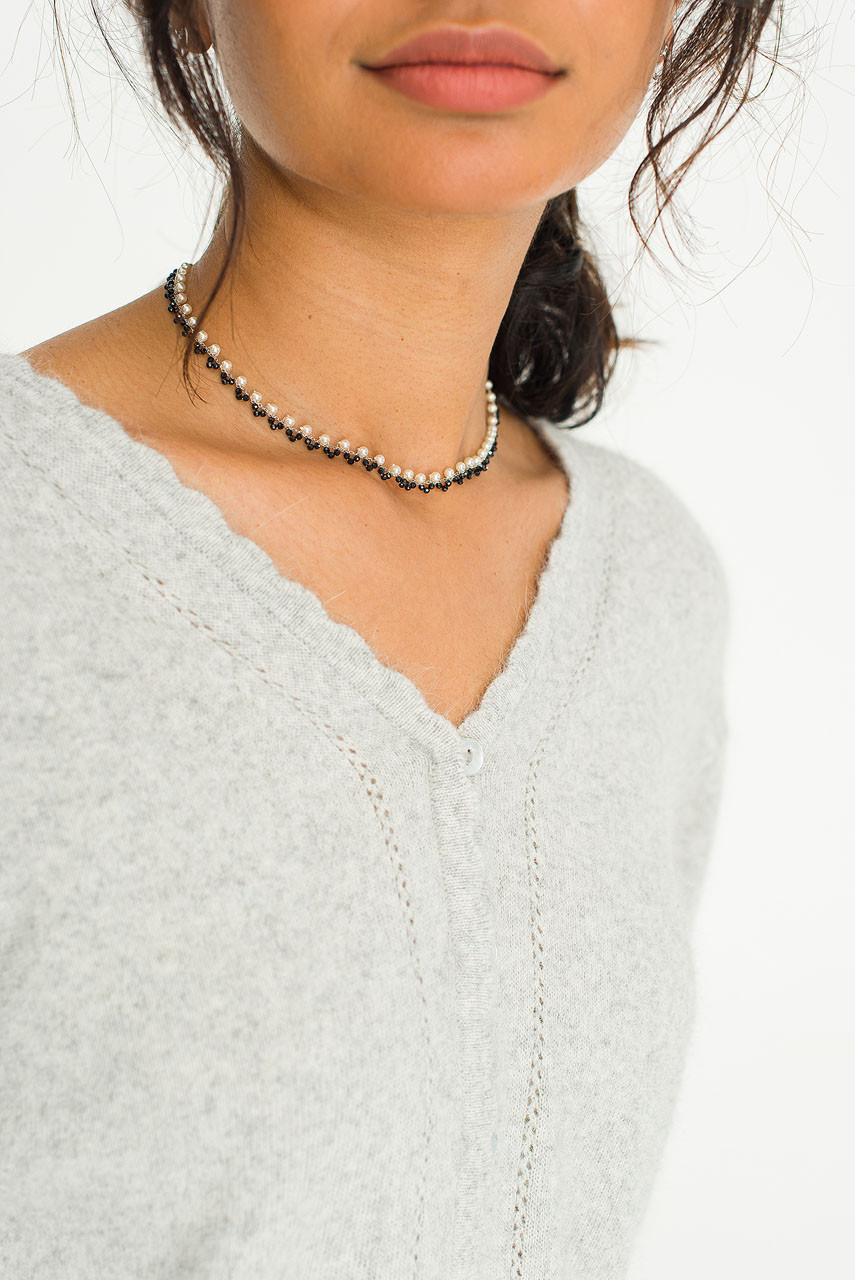 Beatrice Necklace, Silver/Black