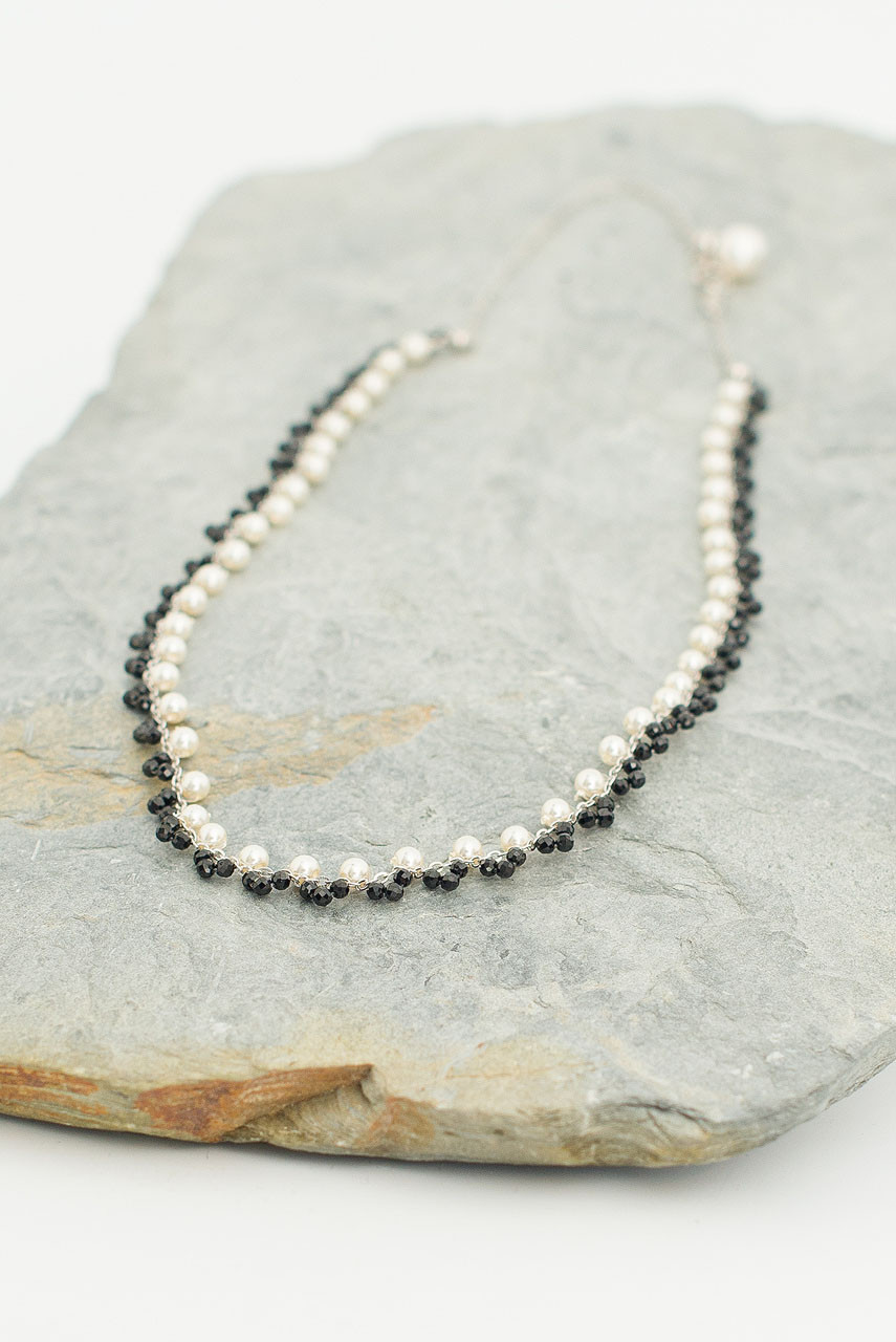 Beatrice Necklace, Silver/Black