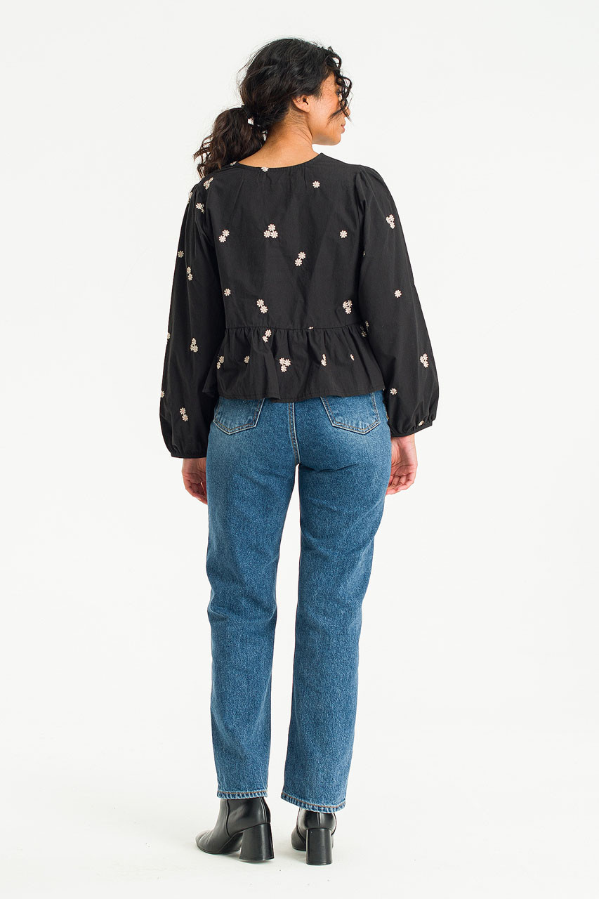 【美品】yilon Joli flower blouse black Women's Bohemian Black & Pink Floral Chiffon Blouse | LOVESTITCH