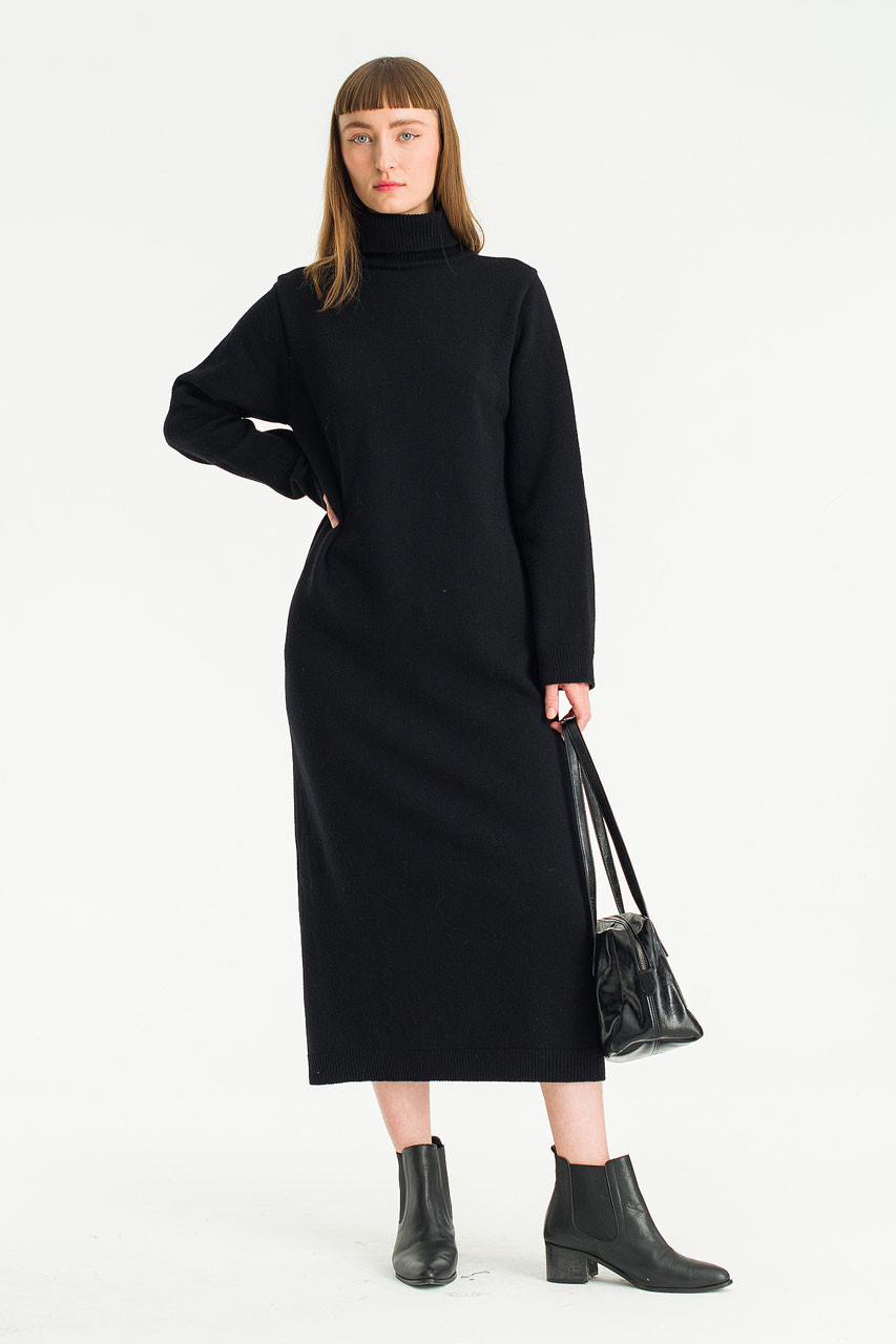 Mio Roll Neck Knit Dress, Black