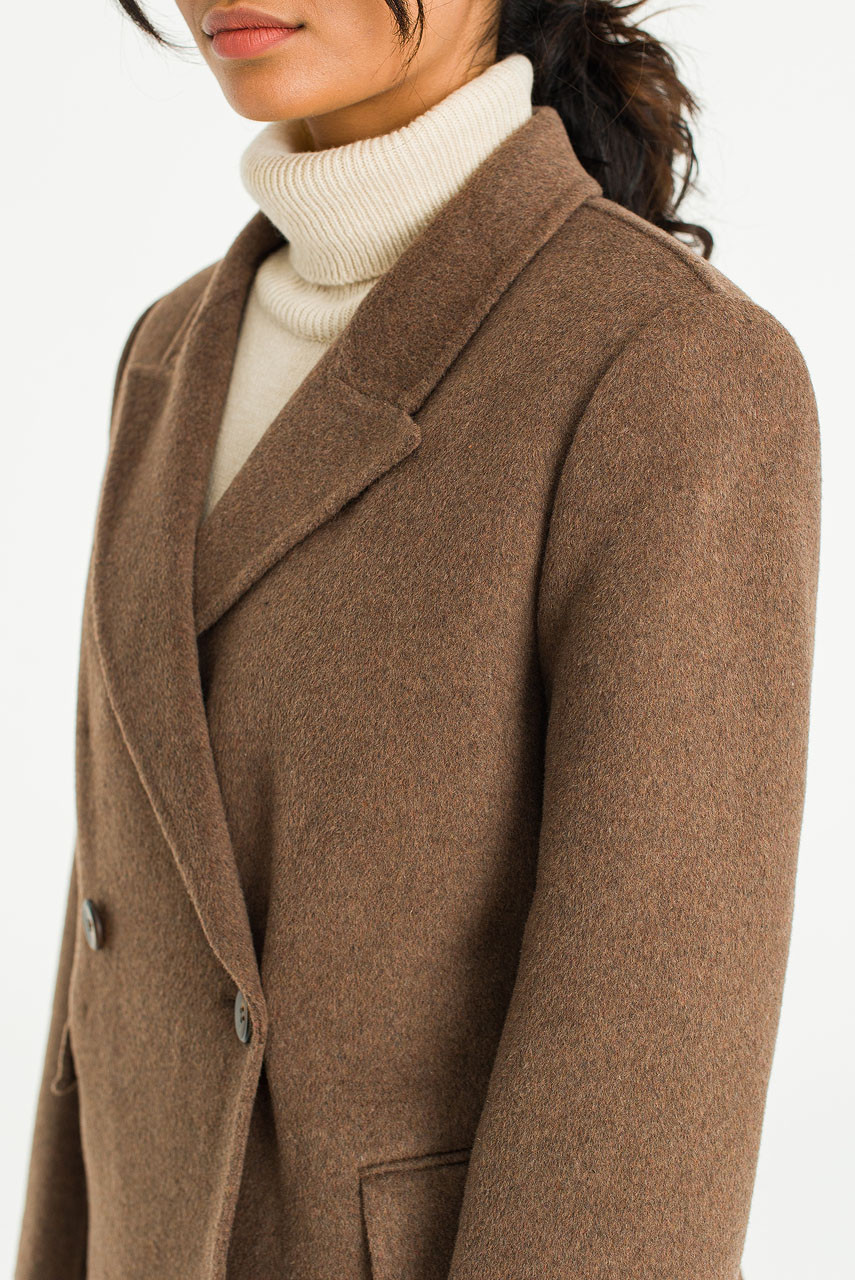 Reina Double Button Seamless Coat, Brown